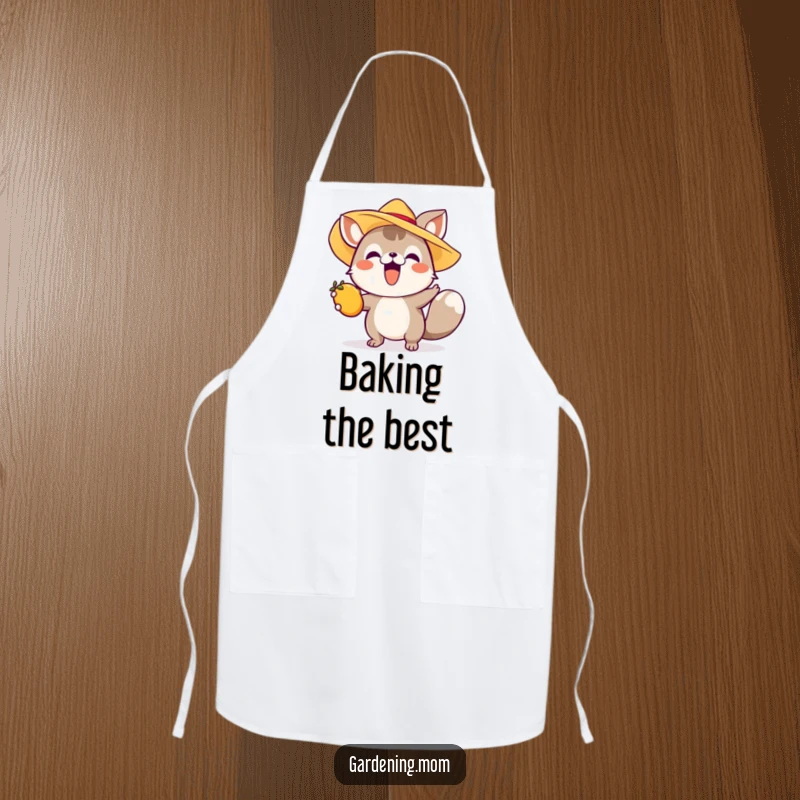 Funny apron featuring an excited animal in a sun hat reaching for fruit, blending practicality with summer fun.