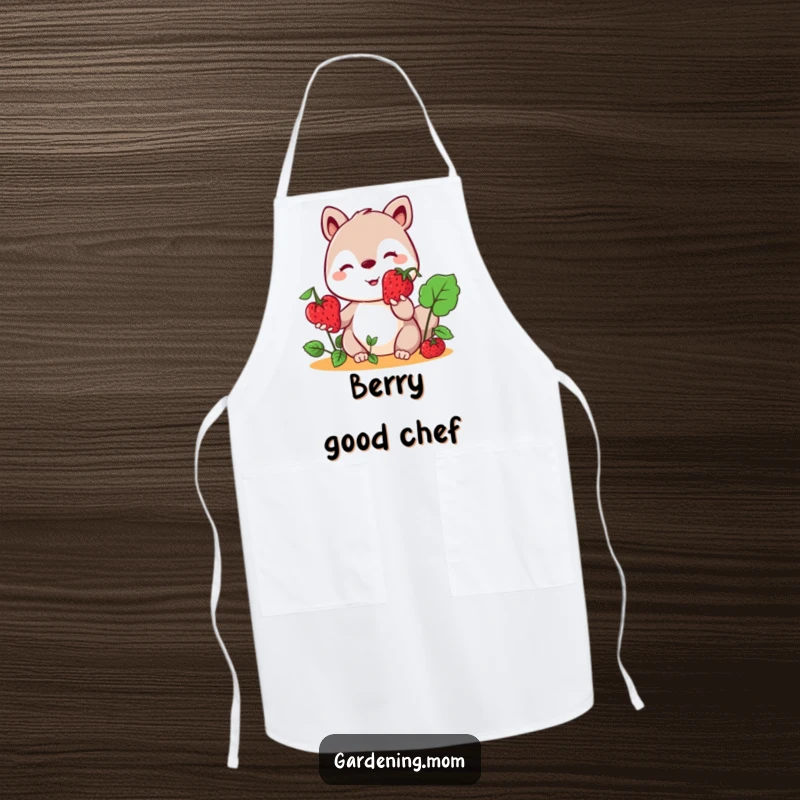 Funny Kawaii Gardening Animal Apron Offering a Berry, Cute Chef Accessory, Great for Kitchen Fun.