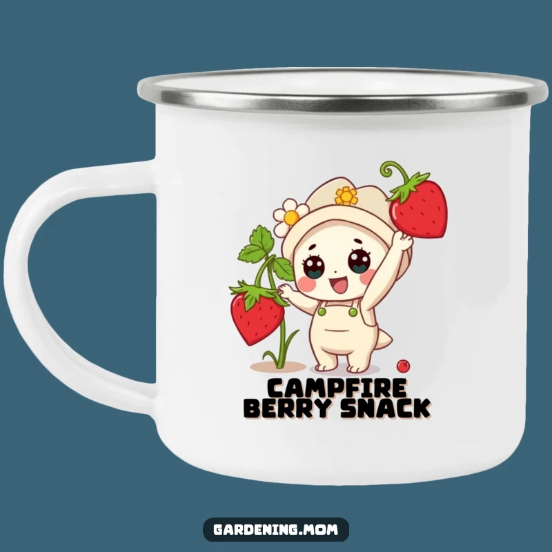 Funny Kawaii Gardener Camping Mug: Strawberry Character Outdoor Gift