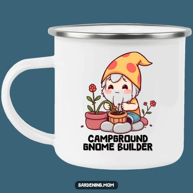 Funny Kawaii Gardener Camping Mug: Gnome Maker Character Outdoor Gift