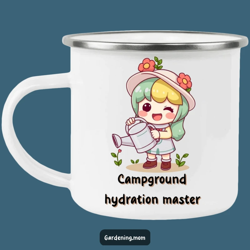 Funny Kawaii Gardener Camping Mug: Watering Can Character Outdoor Gift