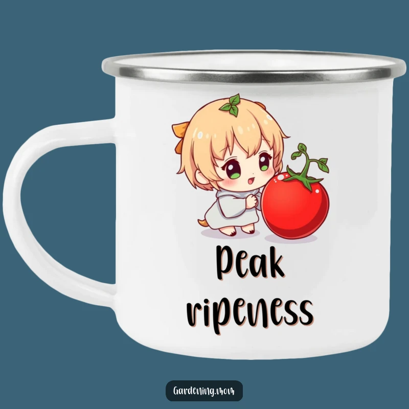 Funny Tomato Campfire Mug: Character's Delightful Sip for a Humorous Outdoor Gift