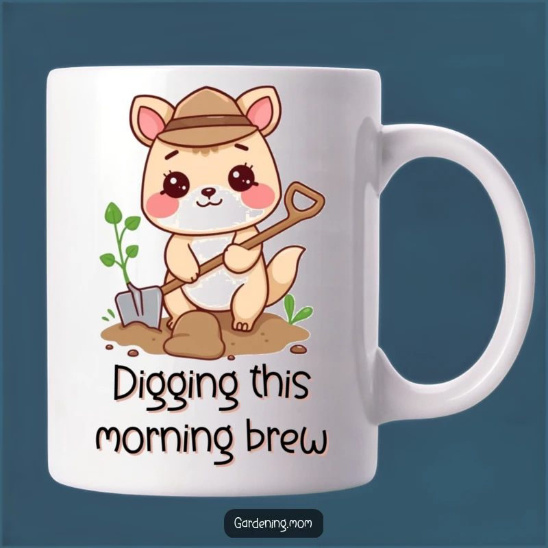 Funny Digging Animal Mug: Happy Gardener with Shovel, Perfect Gift for DIY