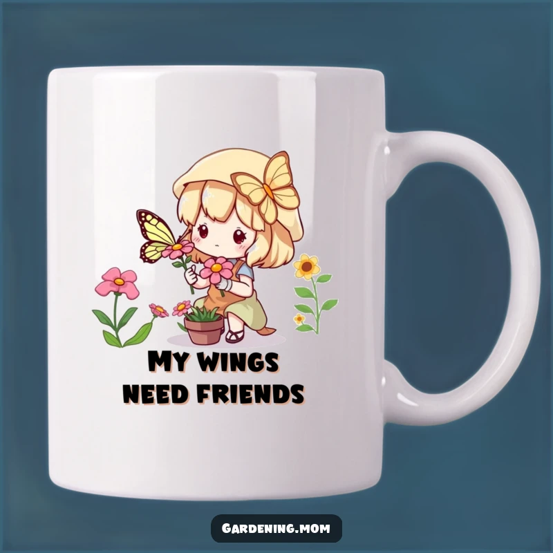 Funny Kawaii Gardener Mug: Adorable Character & Butterfly Perfect Gift