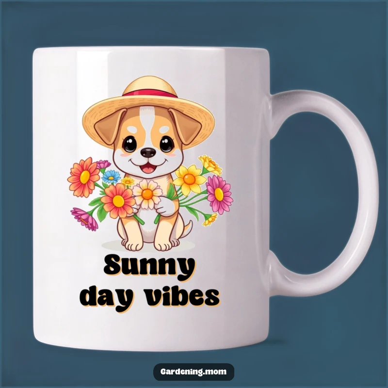 Funny Sunny Dog Flower Mug: Cheerful & Bright Funny Gift for Summer Lovers