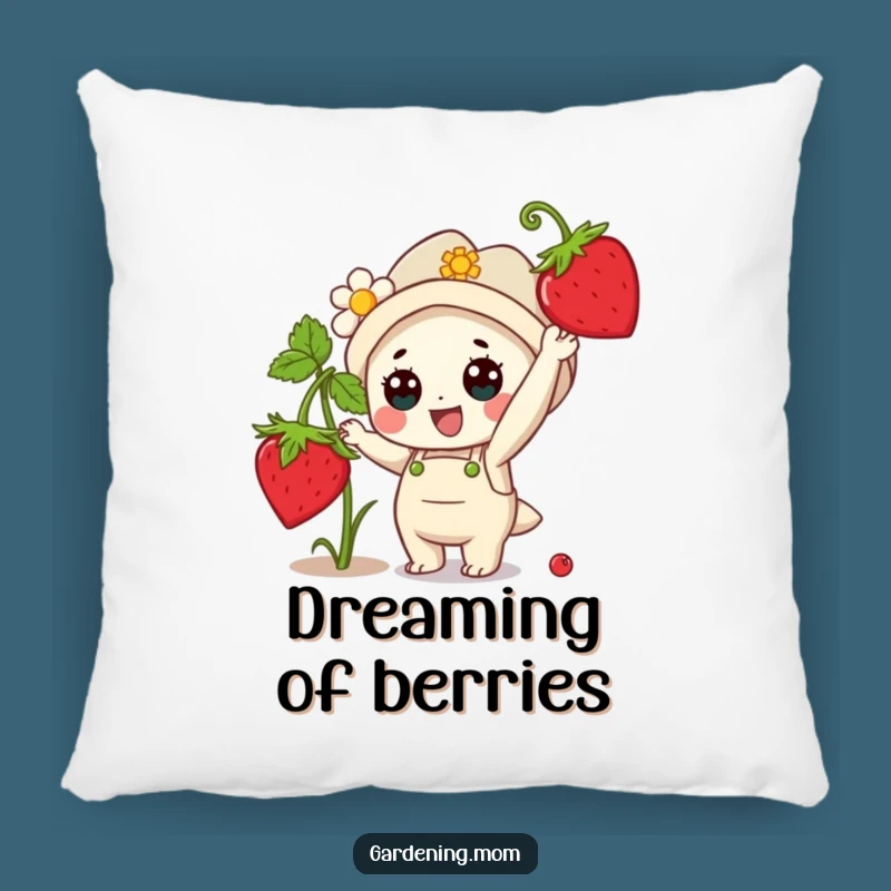 Funny Kawaii Gardener Pillow: Strawberry Character Comfort Gift