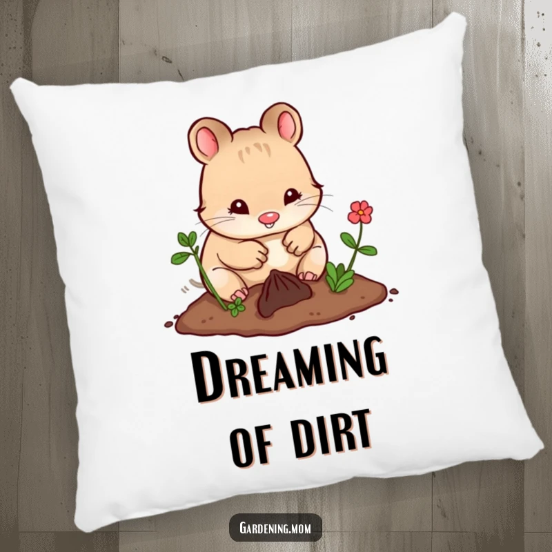 Funny Kawaii Gardening Animal Pillow Happily Digging in Earth, Soft and Cozy, Cute Decorative Accent.