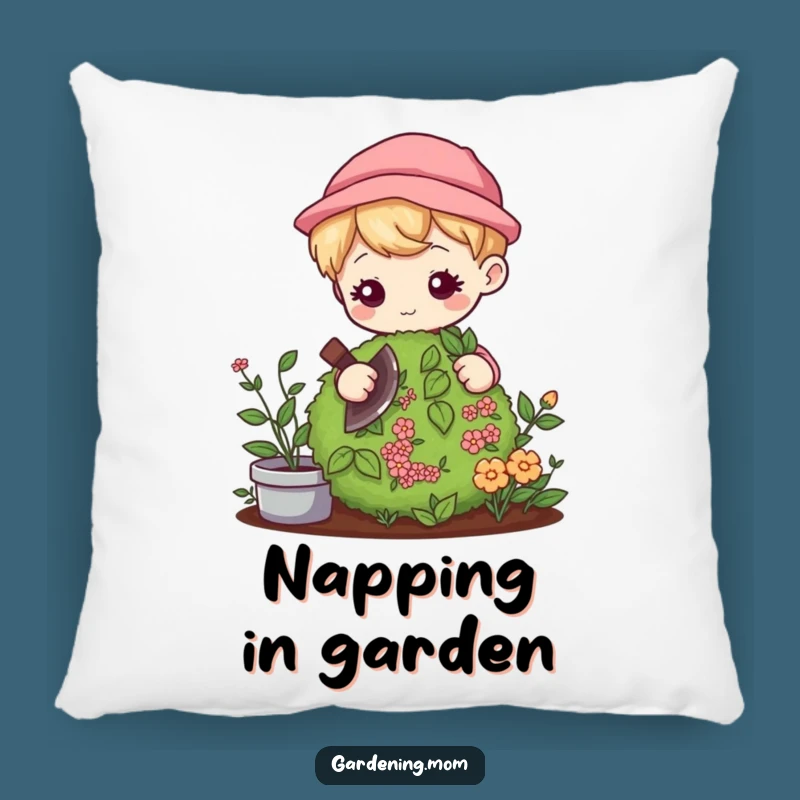 Funny Kawaii Gardener Pillow: Gentle Pruning Focus - Cozy Garden Companion