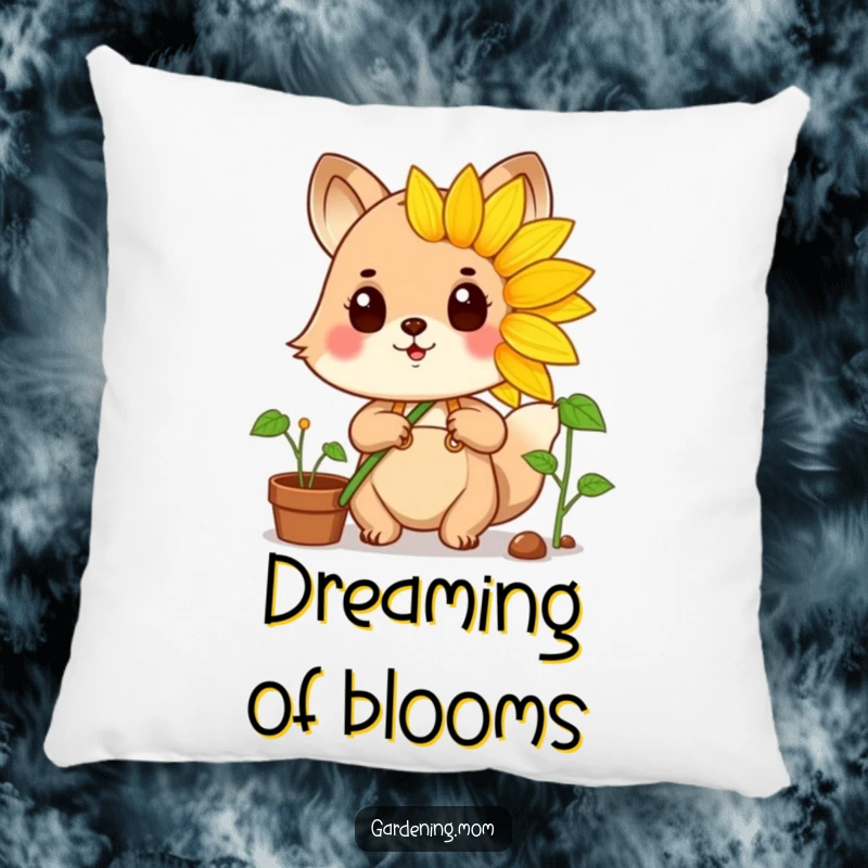 Funny gardening animal character beaming with pride while holding a vibrant sunflower, perfect for cozying up.