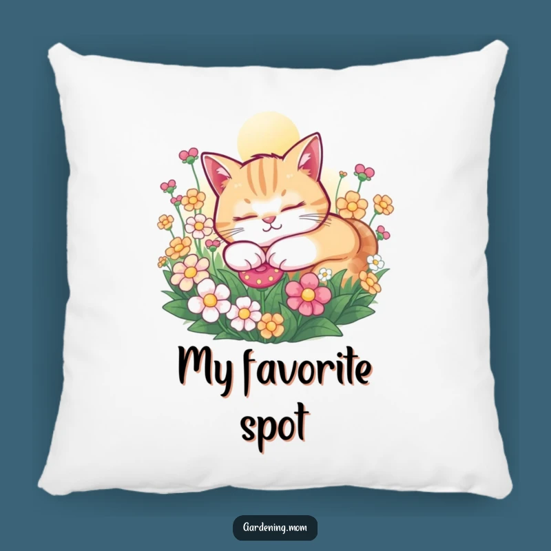 Funny Cat Pillow: Cozy Snoozing Cat, Sunny Flower Accent, Delightful Funny Gift