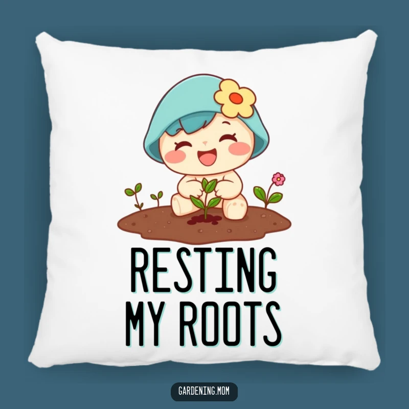 Cozy Funny Kawaii Gardener Pillow: Planting Seed Character Cuddle Gift