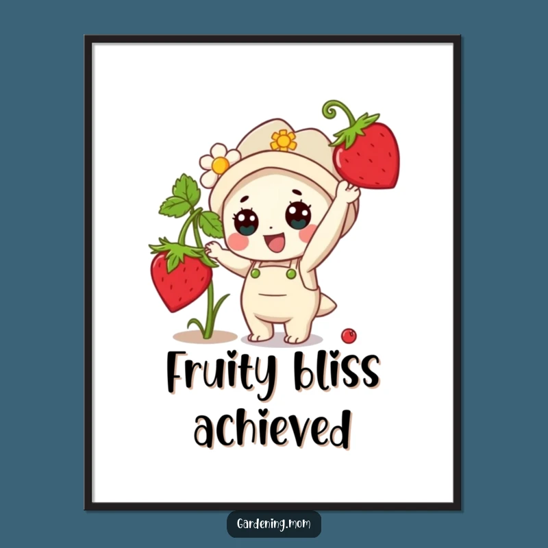 Funny Kawaii Gardener Digital Art: Strawberry Character Printable Gift