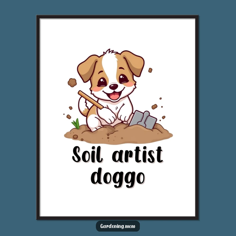 Funny Digging Dog Digital Art: Printable Garden Decor, Instant Gift