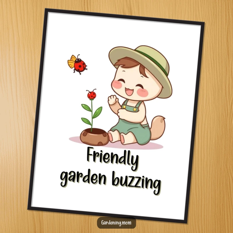 Funny gardening mom animal digital art: an animal mom giggling while gently petting a ladybug, a moment of pure natural delight.