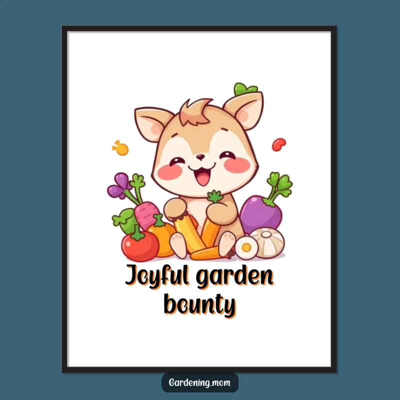 Funny Giggling Gardener Digital Print: Veggie Picking Art Gift