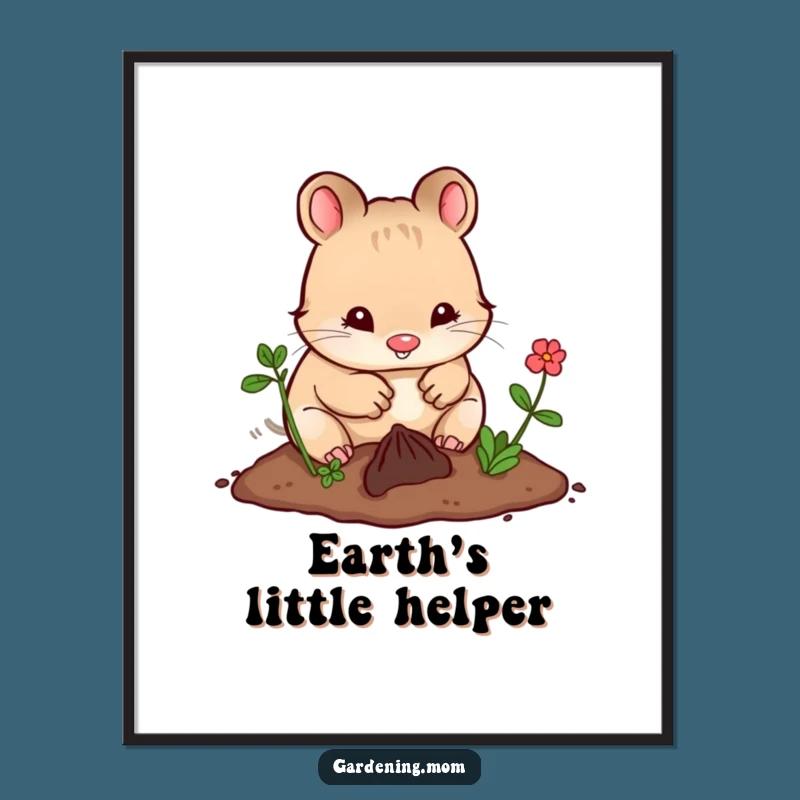 Funny Kawaii Digging Digital Print: Instant Joy with a Happy Gardening Animal