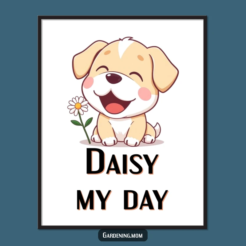 Funny Mama Dog Daisy Digital Art Print - Delighted Floral Decor Gift