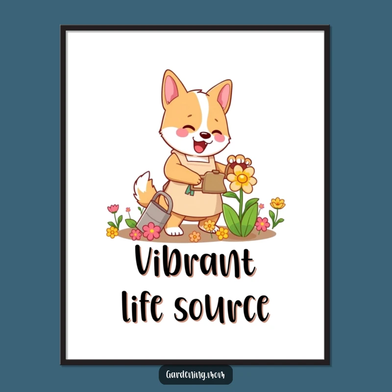 Funny Mama Dog Gardener Digital Print - Cheerful Flower Watering Art Gift