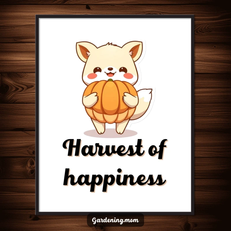 Funny Digital Art Print: Delighted animal character joyfully displaying a massive harvested pumpkin, capturing the essence of fall with instant download.