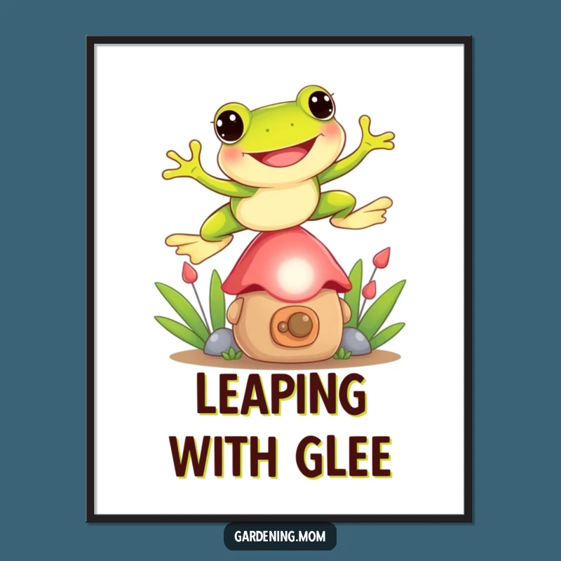 Funny Frog Jumping Digital Art: Playful Gnome Leap Printable Decor, Funny Gift