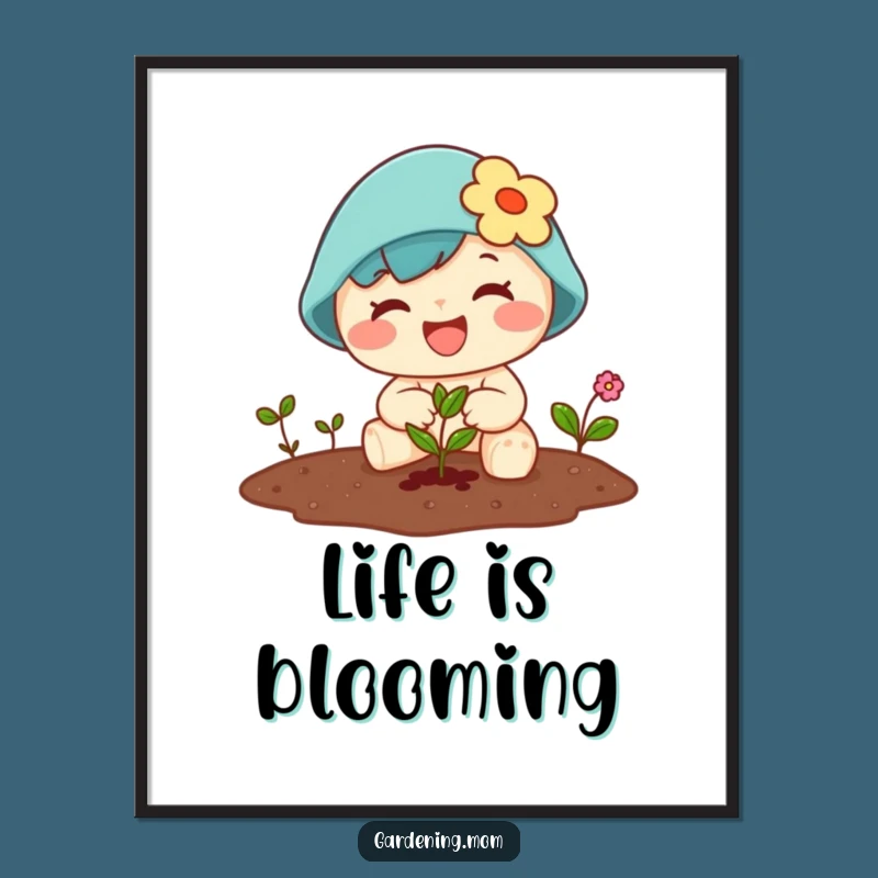 Funny Kawaii Gardener Digital Art Print: Planting Seed Wall Art Download