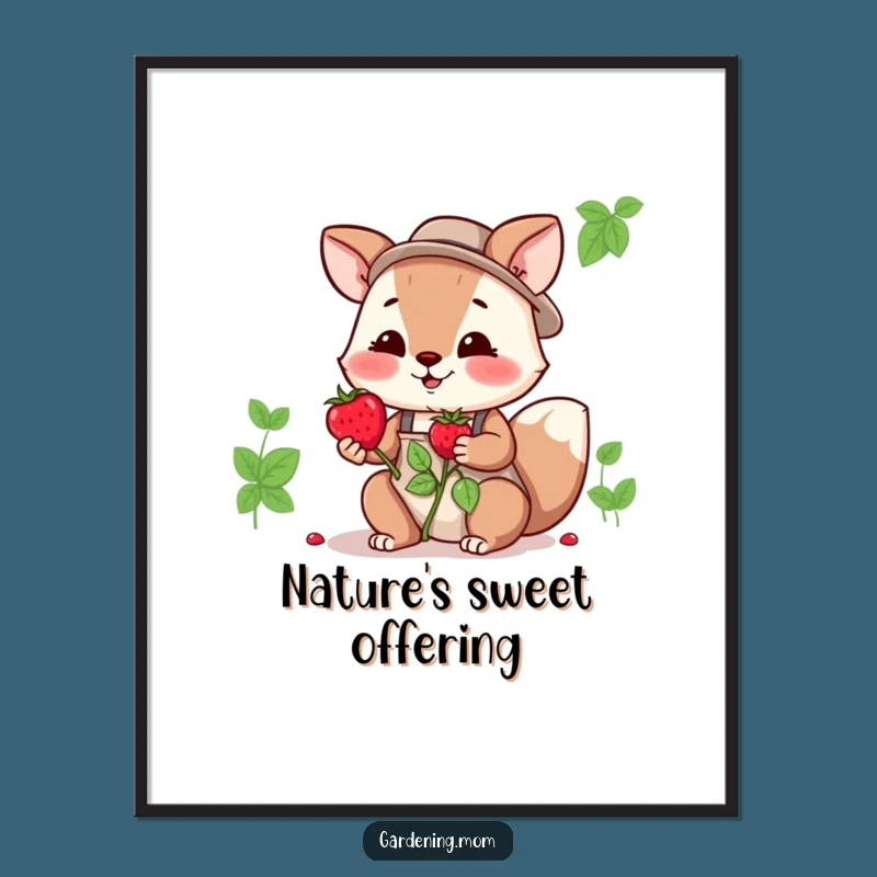 Funny Gardening Mom Animal Digital Art: Berry Offering, Instant Funny Gift Download