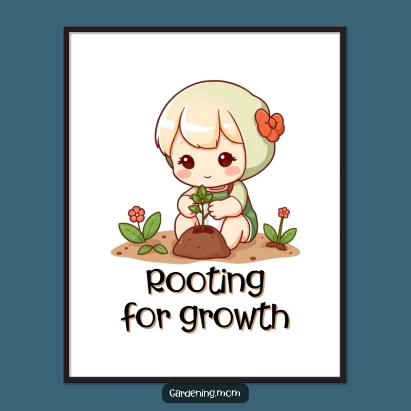Funny Cute Gardening Character Digital Art - Gentle Planting Seed Print