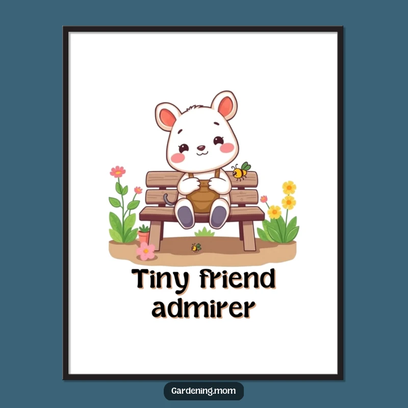 Funny Gardening Animal Print: Cheerful Critter Admires Bug, Instant Funny Gift