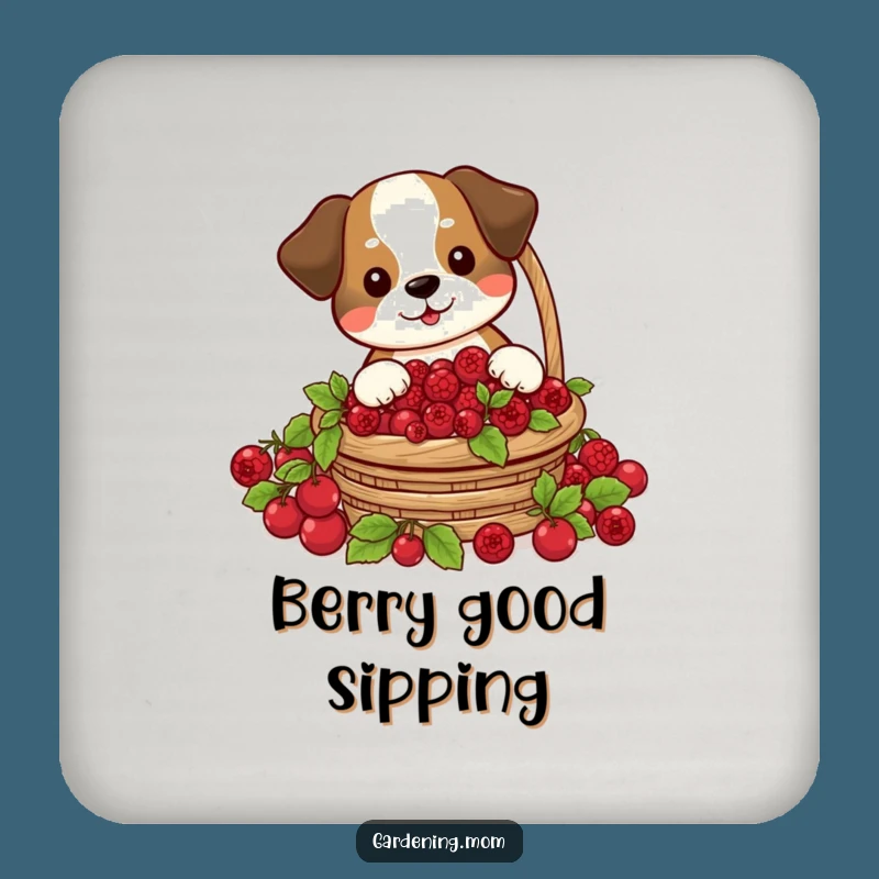Funny Dog Berry Harvest Coaster: Cheerful Forager's Hilarious Pet Drink Protector Gift
