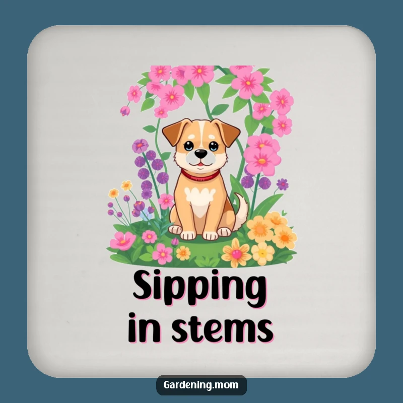 Funny Dog Garden Scene Coaster: Relaxed Pet's Hilarious Greenery Drink Protector Gift