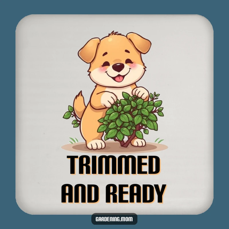 Funny Dog Pruning Bush Coaster: Cheerful Gardener's Hilarious Pet Drink Protector Gift