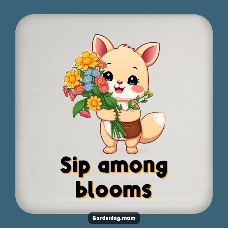 Funny Gardening Animal Coaster: Happy Critter Holds Flowers With Pride, Decorative Funny Gift