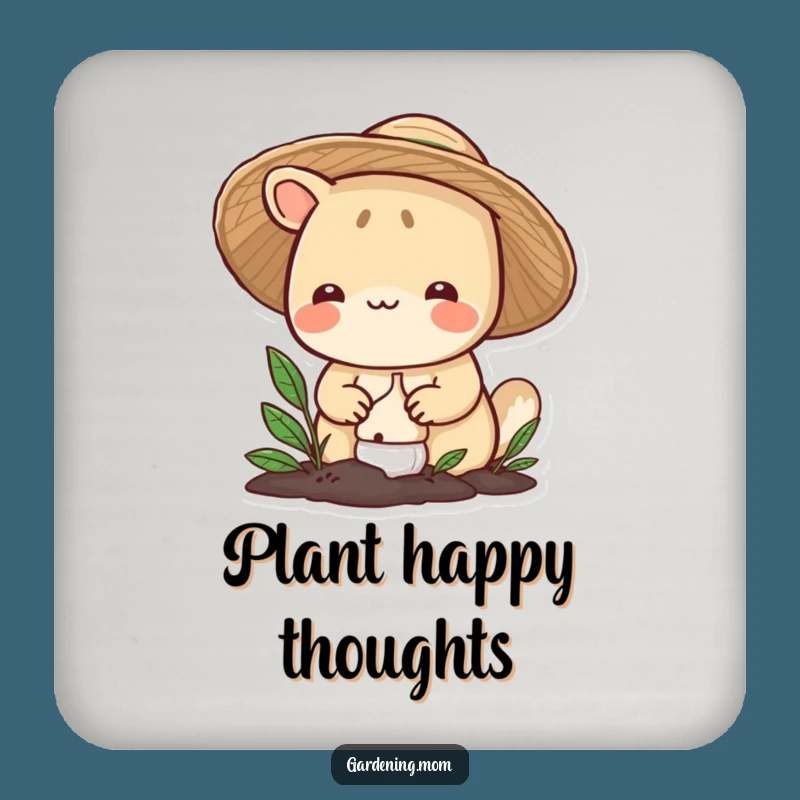 Funny Gardening Animal Coaster: Smiling Hatted Critter Plants Bulb, Protective Funny Gift