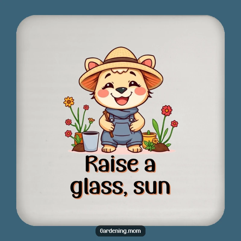 Funny Gardening Mom Animal Coaster Straw Hat Smile - Protect Surfaces with Sunshine!