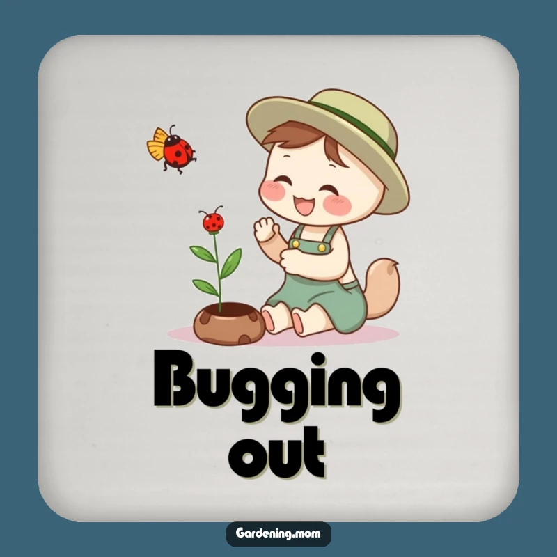 Funny Gardening Mom Animal Drink Coaster: Ladybug Giggles, Cute Funny Gift