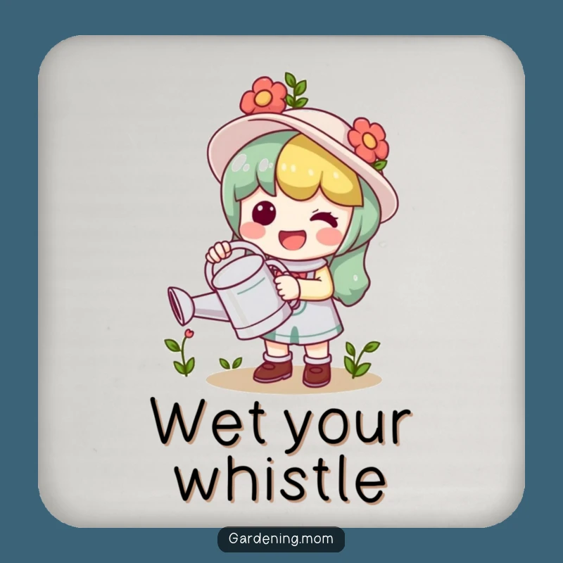 Funny Kawaii Gardener Coaster Set: Watering Can Character Drink Gift