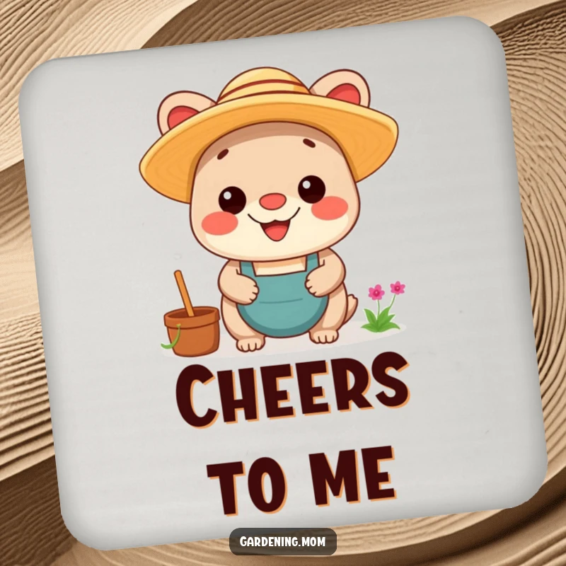 Funny Kawaii Gardening Animal Coaster: A smiling creature in a straw hat, showcasing pride, perfect for protecting surfaces.