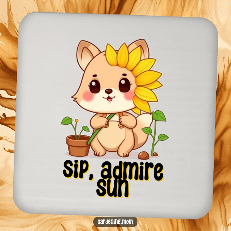 Funny gardening animal character proudly displaying a vibrant sunflower, protecting your surfaces with floral charm.