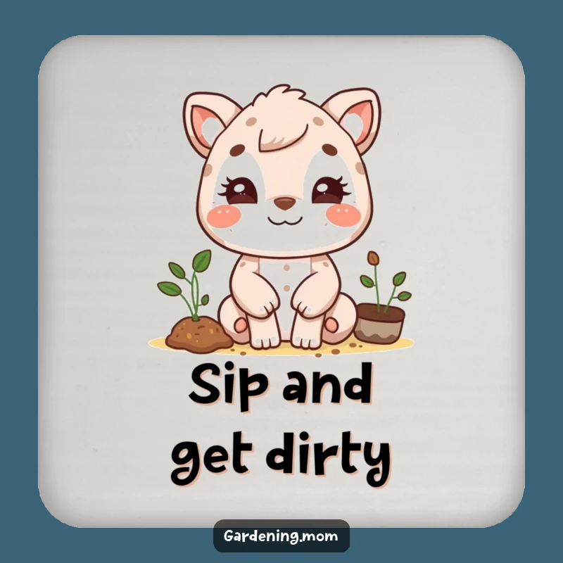 Funny Gardening Mom Animal Drink Coaster: Beaming Dirt Smudge Face, Cute Funny Gift