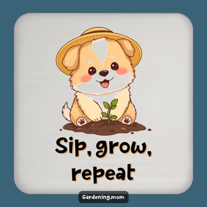 Funny Mama Dog Gardener Coaster - Cute Planting Pup Protector Gift