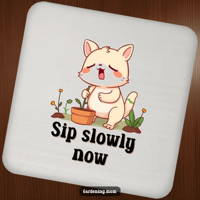 Funny gardening animal yawning with determination while weeding, protecting your surfaces with sleepy charm.