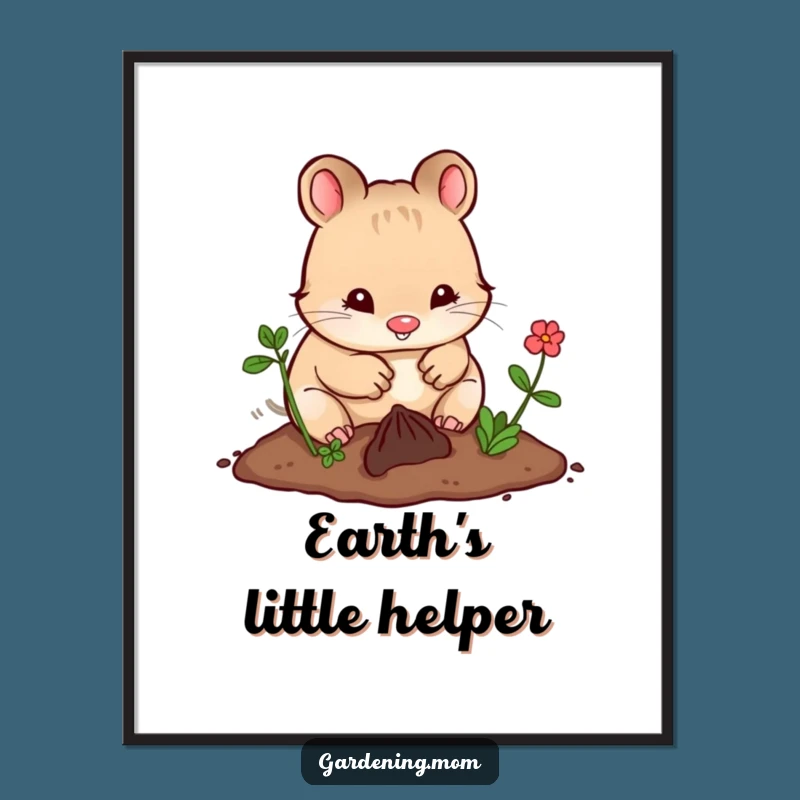 Funny Kawaii Digging Poster: Adorable Wall Art of a Happy Gardening Animal