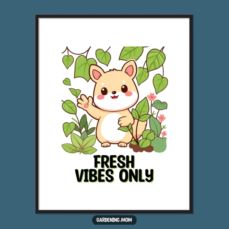 Funny Kawaii Wave Poster: Cheerful Wall Art of a Waving Garden Animal