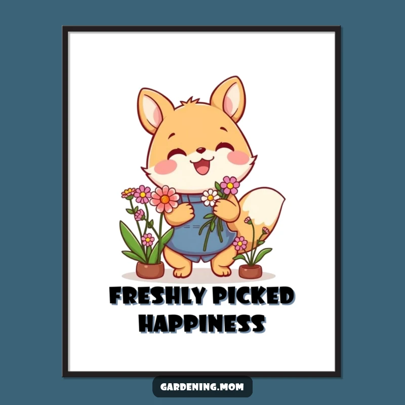 Funny Gardening Animal Poster: Joyful Flower Art, Cheerful Wall Decor Gift