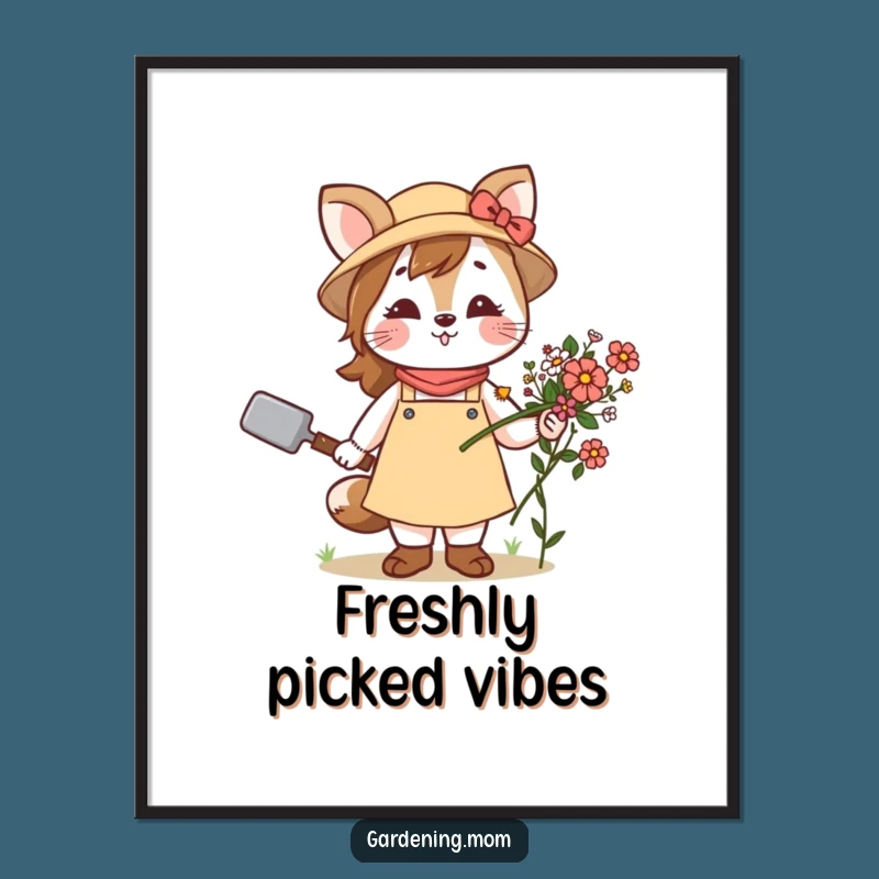 Funny Gardening Mom Animal Poster Trowel Flowers - Beautiful Art for Flower Gardeners