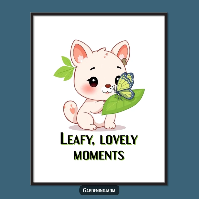 Funny Animal Butterfly Poster: Admiring Leaf Wall Art Gift