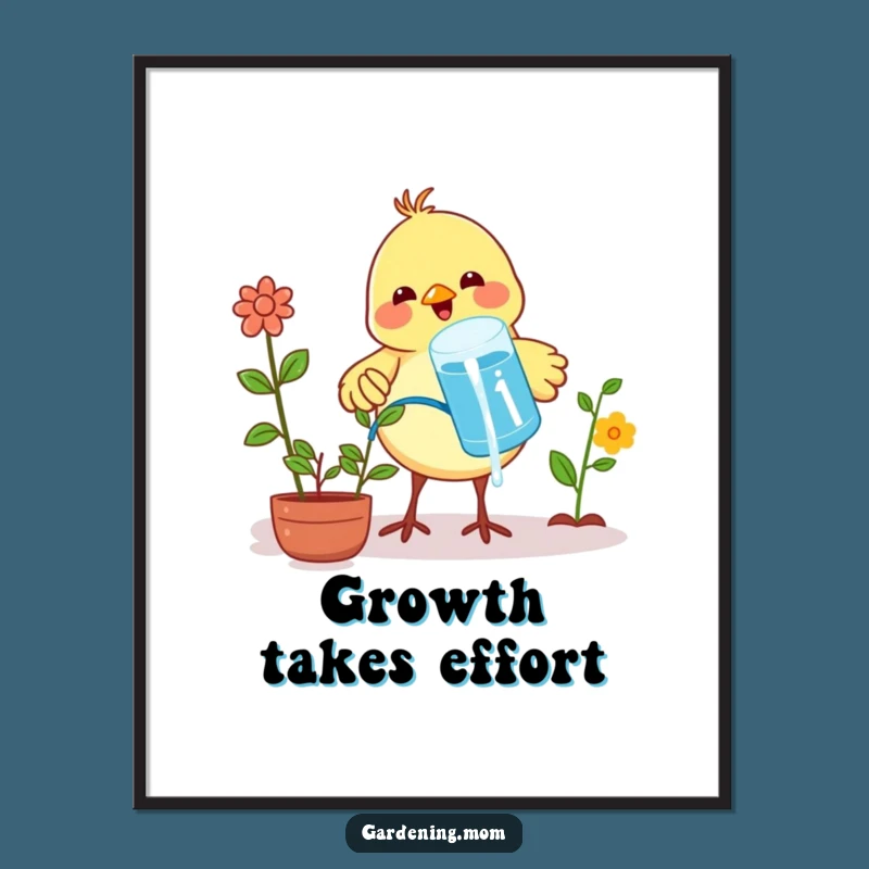 Funny Bird Watering Plants Poster: Adorable Garden Art for Your Walls