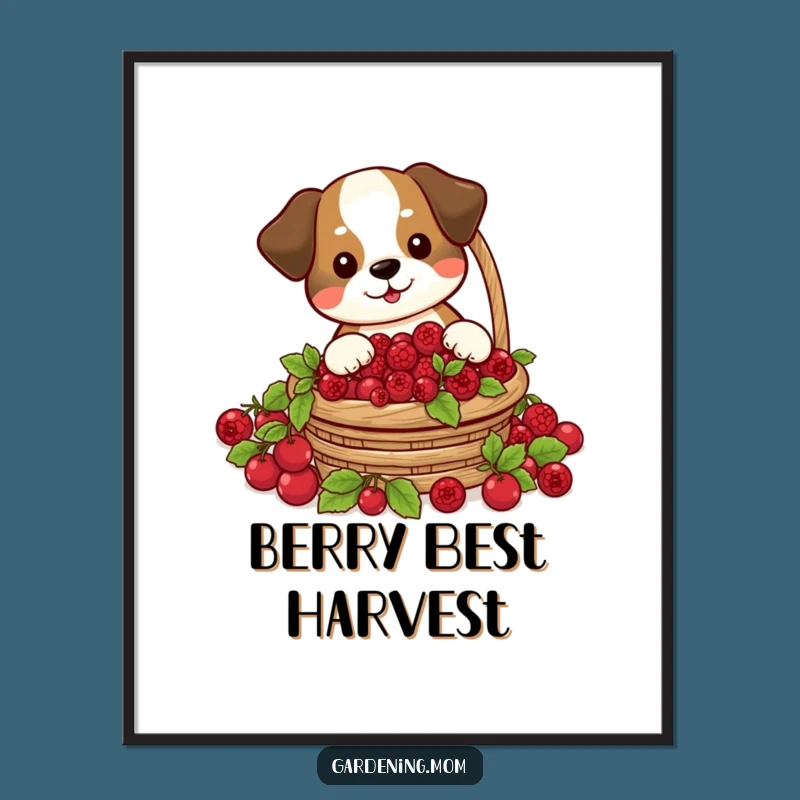 Funny Dog Berry Harvest Poster: Cheerful Forager's Hilarious Pet Wall Art Gift