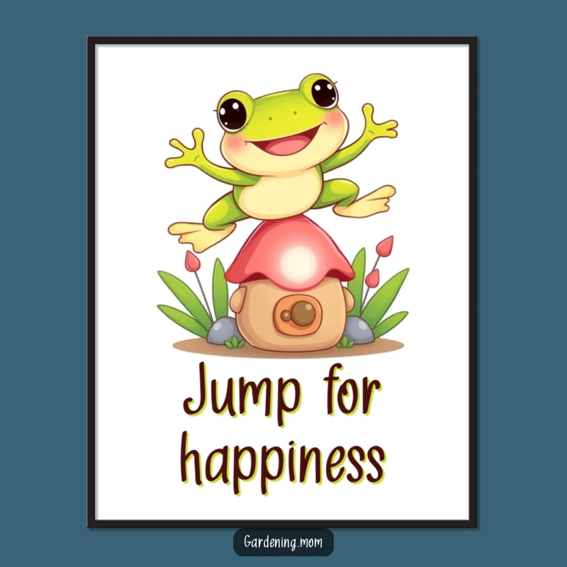 Funny Frog Jumping Poster: Playful Garden Art, Gnome Leap, Perfect Funny Gift Decor