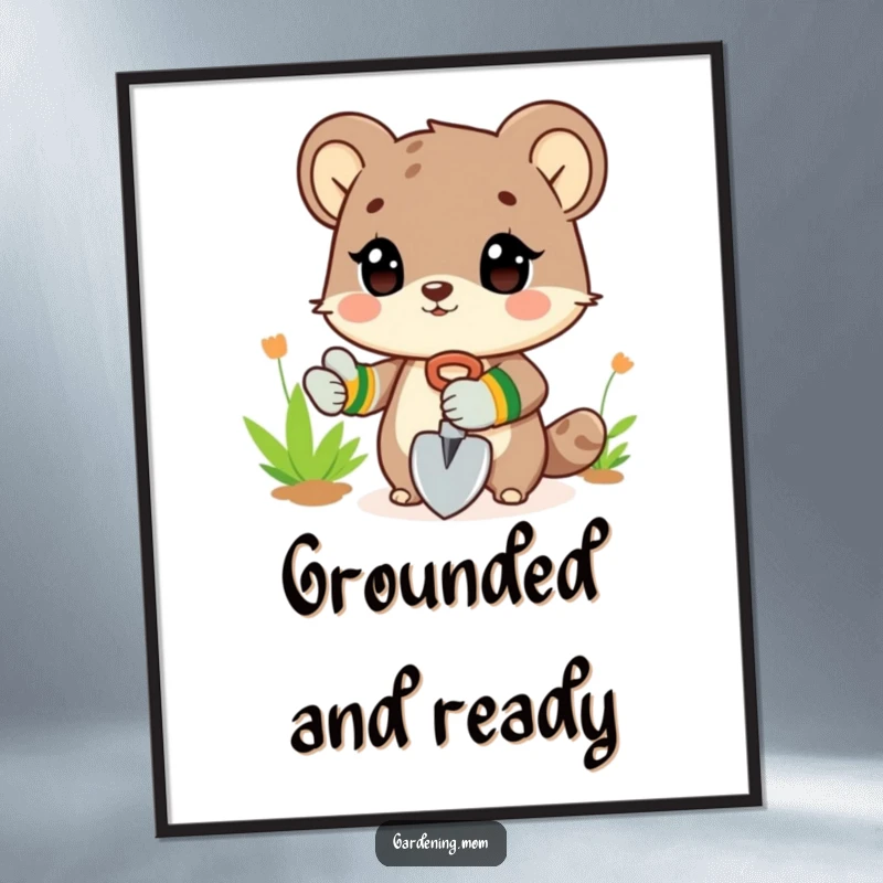 Funny Poster: An animal character wearing gardening gloves and holding a shovel, ready for planting.